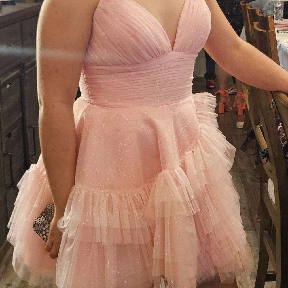 Sherri Hill Pink Babydoll Dress Sweetheart Neckline Ruched Tiered
